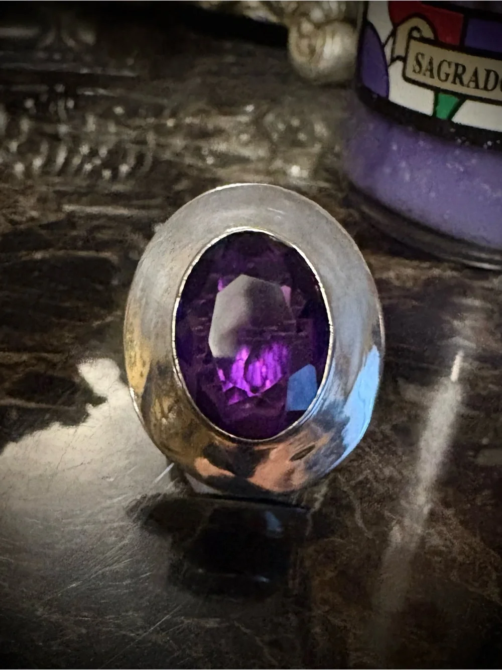 Chunky Amethyst Sterling Silver ring size 7.5